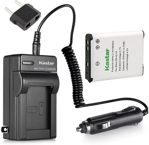 Kastar بطارية 1x + شاحن لنيكون EN-EL19 Coolpix A100 S100 S2600 S2700 S2750 S2800 S3300 S3400 S3500 S3600 S3700 S4100 S4300 S4400 S5200 S5300 S6600 S6700 S6800 S6900 S7000، سوني NP-BJ1 DSC-RX0 in Kuwait
