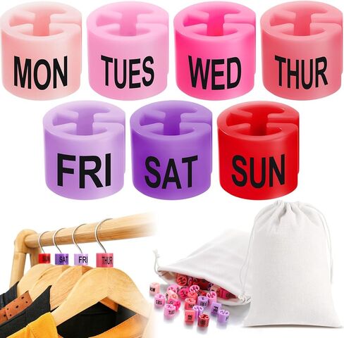 12 Sets 84pcs Weekly Outfit Markers Days of The Week Clothes Organizer Monday to Sunday Hanger Tags Labels for Clothing Racks Round Rack Dividers for Quickly Identify Which Outfit to Wear in Kuwait