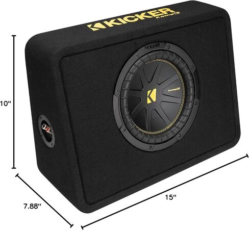 حاوية محملة من KICKER CompC مع مضخم صوت مقاس 10 بوصات (25 سم)|50TCWC104|4 أوم|ذروة 500 واط|125-250 واط RMS|تبريد الهواء القسري|زيادة الرحلات|السيارة والشاحنة وسيارات الدفع الرباعي وUTV (متجدد) in Saudi Arabia