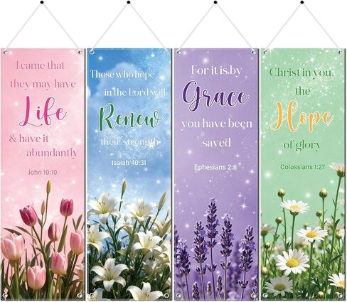 Church Banners for Sanctuary Wall, Christian Inspirational Nativity Banners Decoration for Church Sunday School, 4PCS Religious Scripture Hanging Signs Holiday Decor(72 X 24 Inches) in Saudi Arabia