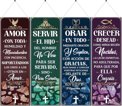 Church Banners for Sanctuary Wall, Christian Inspirational Nativity Banners Decoration for Church Sunday School, 4PCS Religious Scripture Hanging Signs Holiday Decor(72 X 24 Inches) in Saudi Arabia