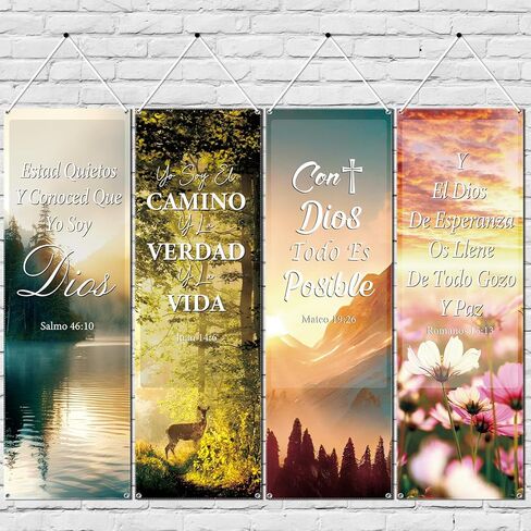 Church Banners for Sanctuary Wall, Christian Inspirational Nativity Banners Decoration for Church Sunday School, 4PCS Religious Scripture Hanging Signs Holiday Decor(72 X 24 Inches) in Saudi Arabia