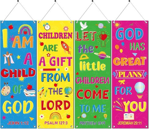 Church Banners for Sanctuary Wall, Christian Inspirational Nativity Banners Decoration for Church Sunday School, 4PCS Religious Scripture Hanging Signs Holiday Decor(72 X 24 Inches) in Saudi Arabia