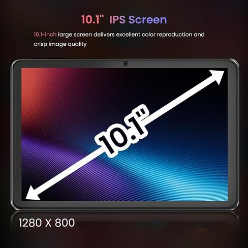 تابلت أندرويد، 10.1 بوصة أندرويد 15 تابلت 18 (6+12) جيجابايت رام 128 جيجابايت روم، شاشة لمس عالية الدقة 1280x800 إنسيل، بطارية 6000 مللي أمبير، بلوتوث، كاميرا مزدوجة، GMS، واي فاي (أسود) in Kuwait