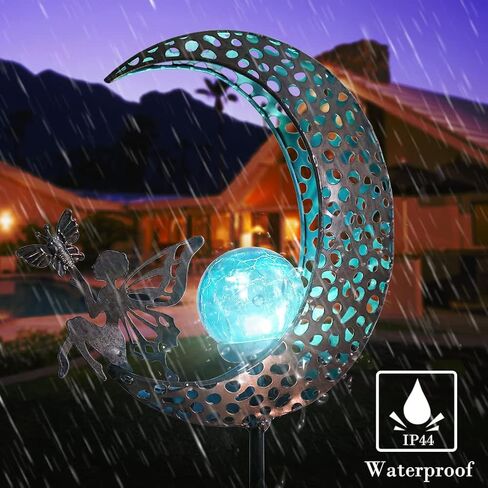 Bshine Moon Solar Light Outdoor Garden Decor,2 Pack Moon Fairy Garden Statue Valentine's Day Decor,Metal Waterproof Light Stake for Patio, Path, Yard and Lawn Ornament, Housewarming Gift for Mom in Saudi Arabia