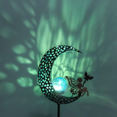 Bshine Moon Solar Light Outdoor Garden Decor,2 Pack Moon Fairy Garden Statue Valentine's Day Decor,Metal Waterproof Light Stake for Patio, Path, Yard and Lawn Ornament, Housewarming Gift for Mom in Saudi Arabia