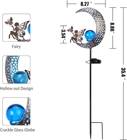 Bshine Moon Solar Light Outdoor Garden Decor,2 Pack Moon Fairy Garden Statue Valentine's Day Decor,Metal Waterproof Light Stake for Patio, Path, Yard and Lawn Ornament, Housewarming Gift for Mom in Saudi Arabia
