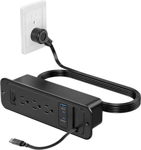 شريط طاقة مجوف مع كابل USB C قابل للسحب، 2 PD 65W USB C شحن سريع، مخرج درج سطح الطاولة مثبت على السطح، منفذ مخفي للأثاث للطاولة الجانبية، طاولة النهاية، 3 منافذ (أسود، 6FT-65W) in Kuwait