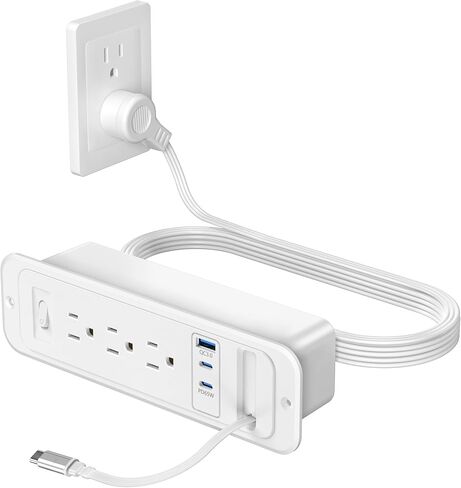 Recessed Power Strip with Retractable USB C Cable,2 PD 65W USB C Fast Charging,Flush Mount Countertop Drawer Outlet, Furniture Hidden Outlet for Side Table,End Table,3 Outlets (Black, 6FT-65W) in Saudi Arabia