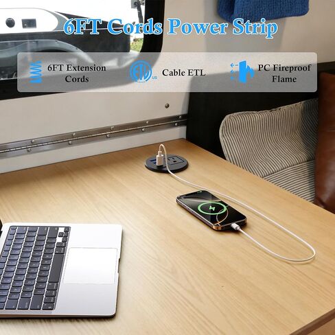 حلقة تثبيت طاقة مكتبية مقاس 2.5 بوصة مع شحن سريع USB C بقوة 20 وات، حلقة تثبيت سطح مكتب مجوفة مع مخرج تيار متردد و4 منافذ USB 6 أقدام مخرج طاقة مجوف للمؤتمرات وطاولات المكتب والأثاث، أسود in Kuwait
