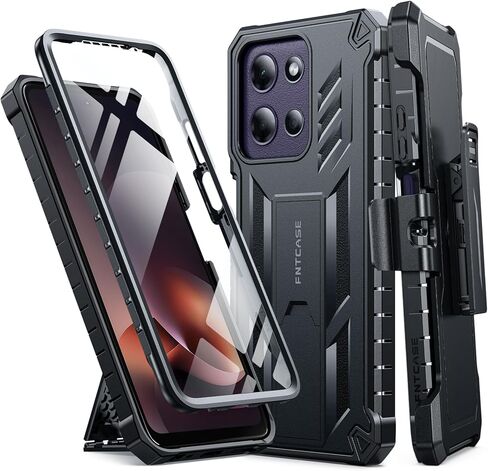 FNTCASE for Motorola Moto G-Power-5G-2026 Case: Military Grade Rugged Cell Phone Cover with Kickstand & Belt Clip Holster | Shockproof TPU Protection Bumper Matte Textured Heavy Duty Protector (Black) in Saudi Arabia