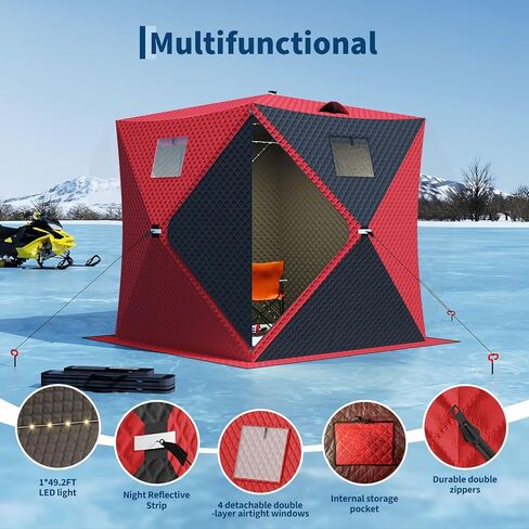 Pop-Up Ice Fishing Shelter for 2-3 Persons,Portable Insulated Ice Fishing Tent with 49ft LED Light Strip,Carry Bag & Anchors,25 Sq ft Fishable Area, Windproof,Blue+Black in Saudi Arabia