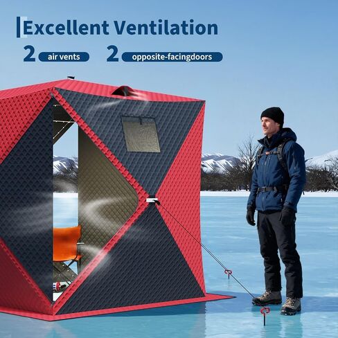 Pop-Up Ice Fishing Shelter for 2-3 Persons,Portable Insulated Ice Fishing Tent with 49ft LED Light Strip,Carry Bag & Anchors,25 Sq ft Fishable Area, Windproof,Blue+Black in Saudi Arabia