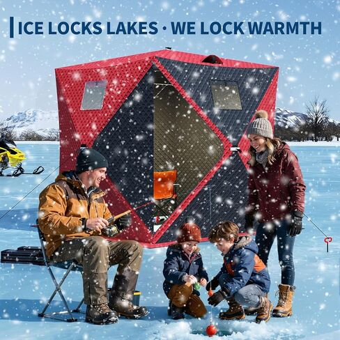 Pop-Up Ice Fishing Shelter for 2-3 Persons,Portable Insulated Ice Fishing Tent with 49ft LED Light Strip,Carry Bag & Anchors,25 Sq ft Fishable Area, Windproof,Blue+Black in Saudi Arabia