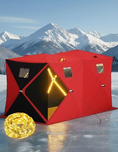 Pop-Up Ice Fishing Shelter for 2-3 Persons,Portable Insulated Ice Fishing Tent with 49ft LED Light Strip,Carry Bag & Anchors,25 Sq ft Fishable Area, Windproof,Blue+Black in Saudi Arabia