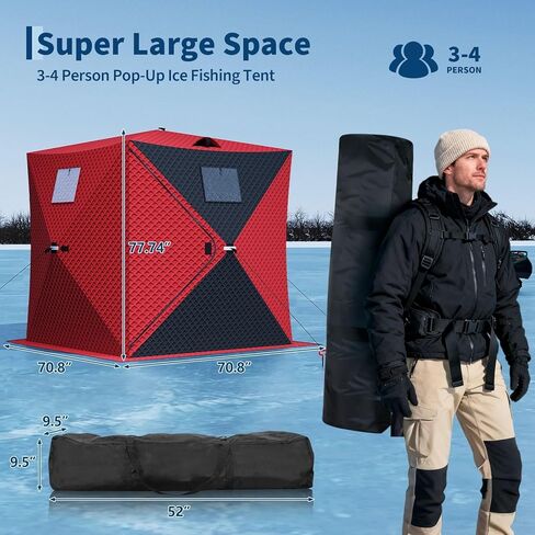 Pop-Up Ice Fishing Shelter for 2-3 Persons,Portable Insulated Ice Fishing Tent with 49ft LED Light Strip,Carry Bag & Anchors,25 Sq ft Fishable Area, Windproof,Blue+Black in Saudi Arabia