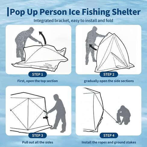 Pop-Up Ice Fishing Shelter for 2-3 Persons,Portable Insulated Ice Fishing Tent with 49ft LED Light Strip,Carry Bag & Anchors,25 Sq ft Fishable Area, Windproof,Blue+Black in Saudi Arabia