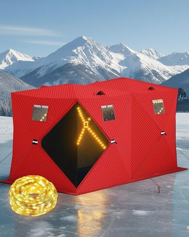 Pop-Up Ice Fishing Shelter for 2-3 Persons,Portable Insulated Ice Fishing Tent with 49ft LED Light Strip,Carry Bag & Anchors,25 Sq ft Fishable Area, Windproof,Blue+Black in Saudi Arabia