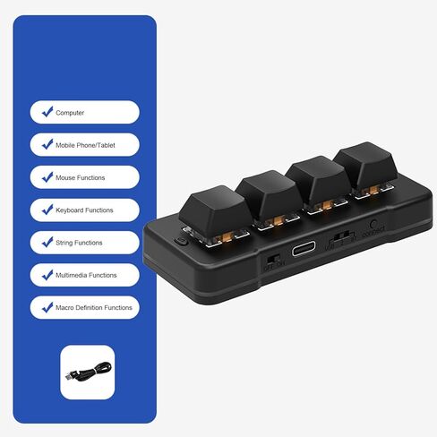 لوحة مفاتيح Tangxi Mini 4 مفاتيح، تدعم USB وبلوتوث، برمجة ذاتية، لوحة مفاتيح ألعاب ميكانيكية RGB بيد واحدة للهاتف والكمبيوتر اللوحي in Kuwait