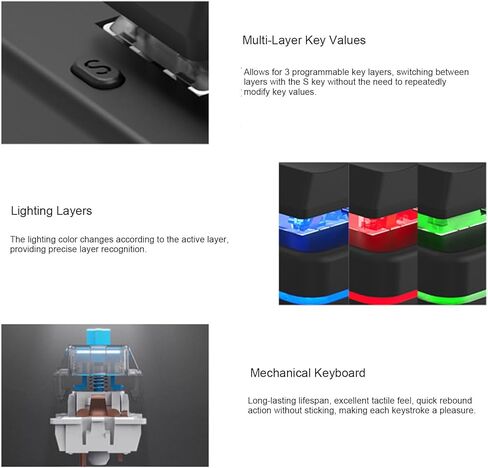 لوحة مفاتيح Tangxi Mini 4 مفاتيح، تدعم USB وبلوتوث، برمجة ذاتية، لوحة مفاتيح ألعاب ميكانيكية RGB بيد واحدة للهاتف والكمبيوتر اللوحي in Kuwait