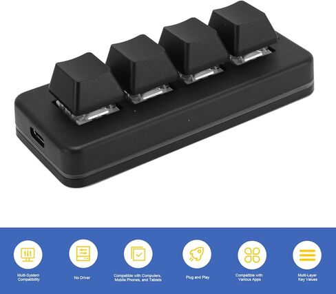 لوحة مفاتيح Tangxi Mini 4 مفاتيح، تدعم USB وبلوتوث، برمجة ذاتية، لوحة مفاتيح ألعاب ميكانيكية RGB بيد واحدة للهاتف والكمبيوتر اللوحي in Kuwait