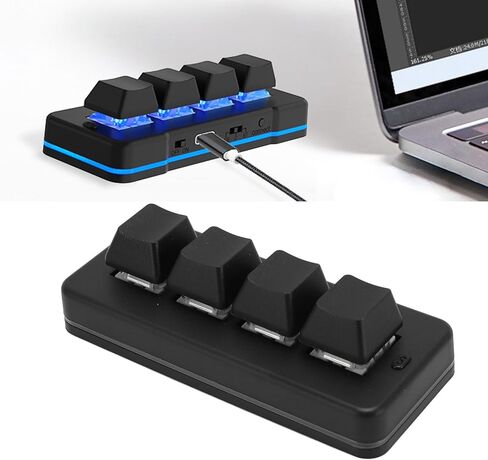 لوحة مفاتيح Tangxi Mini 4 مفاتيح، تدعم USB وبلوتوث، برمجة ذاتية، لوحة مفاتيح ألعاب ميكانيكية RGB بيد واحدة للهاتف والكمبيوتر اللوحي in Kuwait