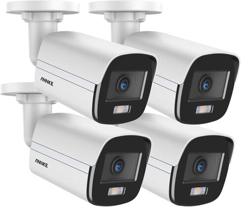 ANNKE NC400 4 Pack Add-On 4MP PoE IP Bullet Security Camera مع رؤية ليلية كاملة الألوان، H.265+ كاميرا مراقبة خارجية مع 120 ديسيبل WDR و3D DNR، تسجيل صوتي، IP67 مقاوم للطقس in Kuwait