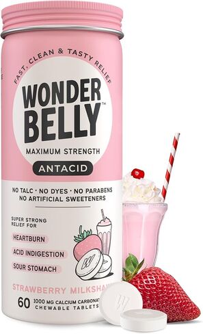 Wonderbely Antacid ، حرقة فعالة وترفيه عسر الهضم الأحماض الفورية ، أقراص إضافية قابلة للمضغ ، 1000 ملغ من كربونات الكالسيوم ، لا تلك أو صبغة ، Mint البطيخ ، 60 in Saudi Arabia