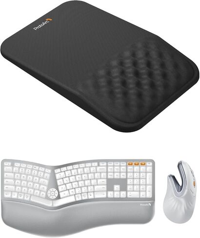 ProtoArc EK01 Plus Backlit Bluetooth Ergonomic Keyboard White Silver and EM11 NL Bluetooth Rechargeable Ergonomic Mouse White Silver with MP50 Ergonomic Mouse Pad with Wrist Rest Black in Saudi Arabia
