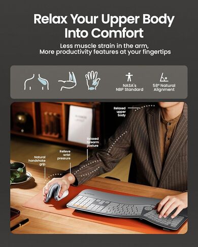 ProtoArc EK01 Plus Backlit Bluetooth Ergonomic Keyboard White Silver and EM11 NL Bluetooth Rechargeable Ergonomic Mouse White Silver with MP50 Ergonomic Mouse Pad with Wrist Rest Black in Saudi Arabia