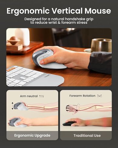 ProtoArc EK01 Plus Backlit Bluetooth Ergonomic Keyboard White Silver and EM11 NL Bluetooth Rechargeable Ergonomic Mouse White Silver with MP50 Ergonomic Mouse Pad with Wrist Rest Black in Saudi Arabia