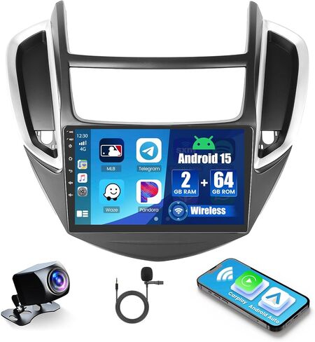 ستيريو سيارة 4+128 جيجابايت Android 15 لسيارة Chevy Trax 2014 2015 2016، شاشة لمس كاملة 9 بوصات لاسلكية CarPlay & Android Auto، بلوتوث، ملاحة GPS، 5G WiFi، FM/RDS، كاميرا احتياطية AHD in Kuwait