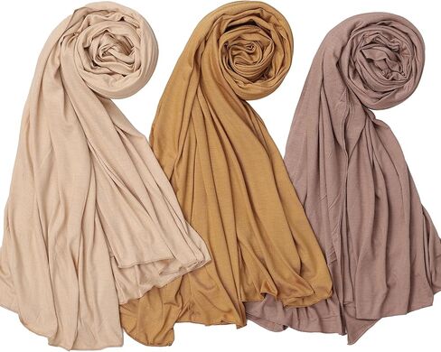 مجموعة Noor Premium Jersey Hijab-3 عبوات ناعمة وتنفس الوشاح in Saudi Arabia