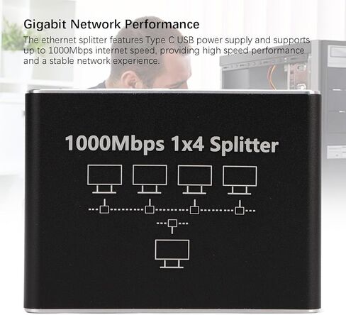 موزع إيثرنت يعمل بمنفذ USB C من 1 إلى 4 مع كابل لـ Cat8 Cat7 Cat6، محول شبكة جيجابت RJ45 للكمبيوتر والتلفزيون وجهاز التوجيه للمكتب المنزلي in Saudi Arabia