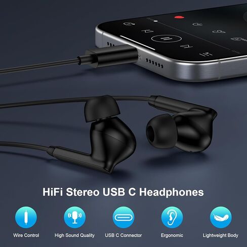 سماعات أذن USB C Samsung سلكية لهاتف Samsung Galaxy S25 Edge S24 Z Flip 7 Z Fold7 A17 A16 A26 A36 A56 A55 A35 A25 A15 A54، Galaxy S25 سماعات أذن سلكية من النوع C مع ميكروفون لهاتف iPhone 17 16 15 in Kuwait