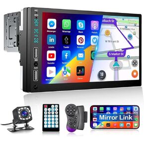 Single Din Touchscreen Radio,Single Din Car Stereo with 7'' Touchscreen,Car Radio with Mirror Link/Bluetooth Hands-Free Calling/AUX/USB/SWC in Saudi Arabia