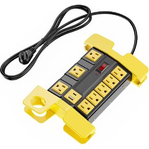 شريط طاقة عالي التحمل مع واقي من زيادة التيار، 8 منافذ ومنفذين USB (5 فولت/2.1 أمبير)، 1875 وات 2000 جول، غلاف معدني، سلك تمديد بطول 6 أقدام مع قابس مسطح لمتجر مرآب ورشة العمل (أصفر، 6 أقدام) in Kuwait