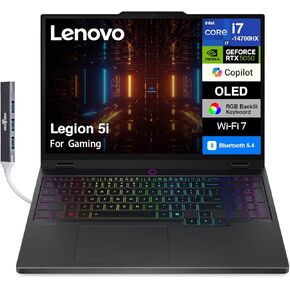 كمبيوتر محمول للألعاب Lenovo Legion 5i يعمل بالذكاء الاصطناعي مقاس 15.1 بوصة 165 هرتز OLED 2.5K 500 nits (Intel i7-14700HX، GeForce RTX 5050 8GB، 16GB DDR5، 1TB M.2 PCIe SSD، 24-Zone RGB KB، Win 11 Pro) مع موسع منفذ USB DKZ in Kuwait
