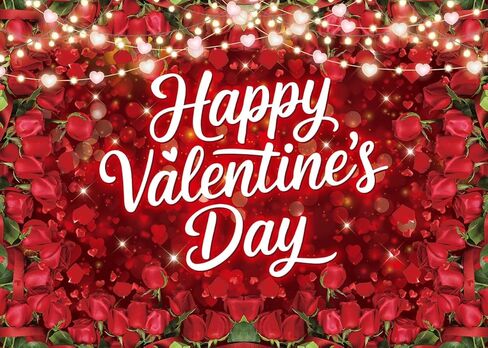 Valentine's Day Red Rose Backdrop Floral Fairy Lights Heart Love Theme Photography Background for Valentine's Day Party Decoration Romantic Photo Booth Props Wedding Anniversary Supplies 7x5FT in Kuwait