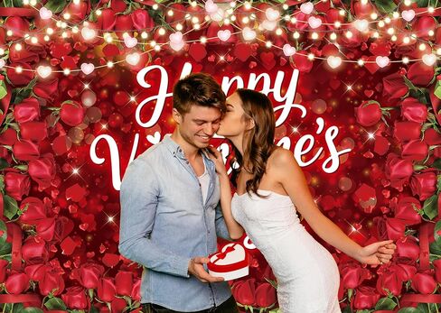 Valentine's Day Red Rose Backdrop Floral Fairy Lights Heart Love Theme Photography Background for Valentine's Day Party Decoration Romantic Photo Booth Props Wedding Anniversary Supplies 7x5FT in Saudi Arabia
