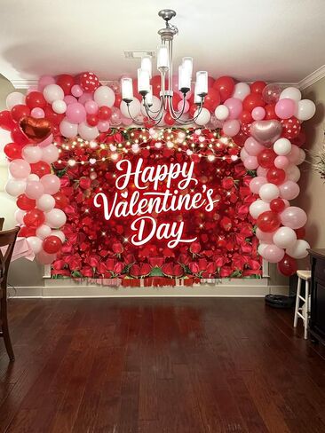 Valentine's Day Red Rose Backdrop Floral Fairy Lights Heart Love Theme Photography Background for Valentine's Day Party Decoration Romantic Photo Booth Props Wedding Anniversary Supplies 7x5FT in Kuwait