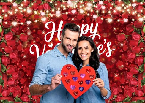 Valentine's Day Red Rose Backdrop Floral Fairy Lights Heart Love Theme Photography Background for Valentine's Day Party Decoration Romantic Photo Booth Props Wedding Anniversary Supplies 7x5FT in Kuwait