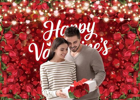 Valentine's Day Red Rose Backdrop Floral Fairy Lights Heart Love Theme Photography Background for Valentine's Day Party Decoration Romantic Photo Booth Props Wedding Anniversary Supplies 7x5FT in Kuwait