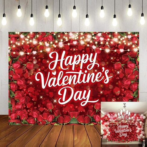 Valentine's Day Red Rose Backdrop Floral Fairy Lights Heart Love Theme Photography Background for Valentine's Day Party Decoration Romantic Photo Booth Props Wedding Anniversary Supplies 7x5FT in Saudi Arabia