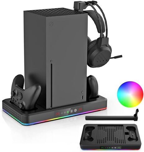 مروحة تبريد وحامل شحن لوحدة التحكم ووحدة التحكم Xbox Series X/S، نظام تبريد عمودي ملحقات قاعدة شحن مزدوجة لسلسلة Xbox S/X مع أضواء RGB، حامل سماعة رأس مستقل in Kuwait