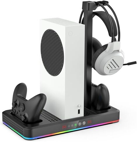 مروحة تبريد وحامل شحن لوحدة التحكم ووحدة التحكم Xbox Series X/S، نظام تبريد عمودي ملحقات قاعدة شحن مزدوجة لسلسلة Xbox S/X مع أضواء RGB، حامل سماعة رأس مستقل in Kuwait