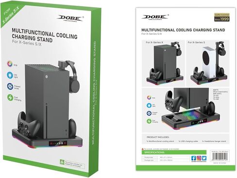 مروحة تبريد وحامل شحن لوحدة التحكم ووحدة التحكم Xbox Series X/S، نظام تبريد عمودي ملحقات قاعدة شحن مزدوجة لسلسلة Xbox S/X مع أضواء RGB، حامل سماعة رأس مستقل in Kuwait