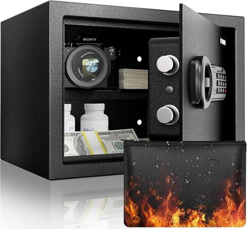 Goldenkey 1.6 Cu.Ft Classic خزنة كبيرة مع منفذ شحن - خزنة فولاذية رقمية مع رف، تناسب أجهزة الكمبيوتر المحمول والمجوهرات والوثائق المهمة، 11.81 بوصة عمق × 14.96 بوصة عرض × 11.81 بوصة ارتفاع in Kuwait