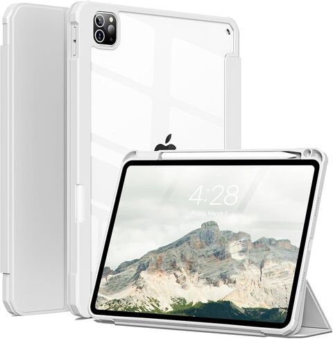 حافظة لجهاز iPad Pro مقاس 12.9 بوصة (الجيل السادس/الخامس/الرابع/الجيل الثالث 2022/2021/2020/2018) مع حامل أقلام، غطاء خلفي شفاف وشفاف وغطاء نحيف مضاد للصدمات، استيقاظ/غفو تلقائي، رمادي in Kuwait