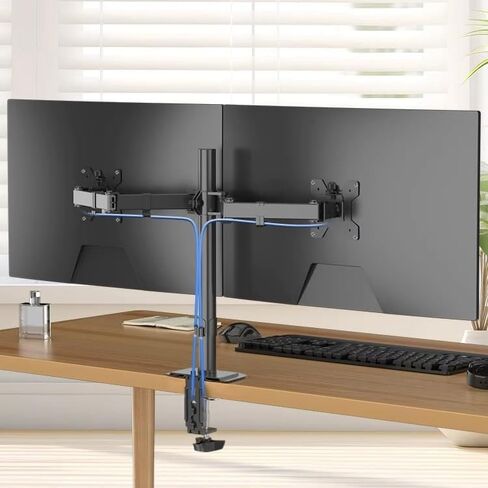 Optilite Dual Monitor Arm – Fully Adjustable Gas Spring Desk Mount for 13–27 Inch Screens, 360° Rotation, Height Adjustable, Cable Management – Fits VESA 75x75mm & 100x100mm, Black in Saudi Arabia